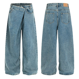 Folded Waist Washed Blue Y2K Jeans