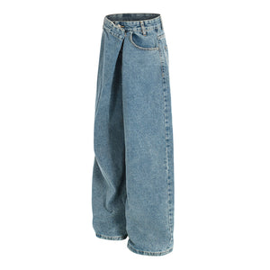 Folded Waist Washed Blue Y2K Jeans