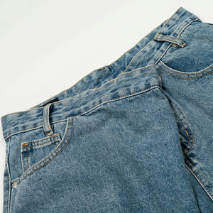 Folded Waist Washed Blue Y2K Jeans