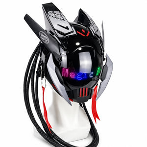 Four Colour Screen Cyberpunk Helmet with rear tubing, Magic text on the screen and two worn insets