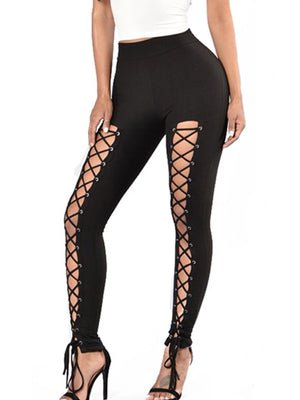 Black front lace-up techwear leggings with high waist