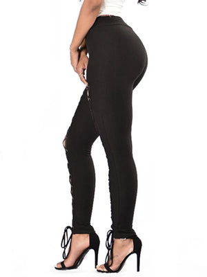 Black front lace-up techwear leggings with high waist
