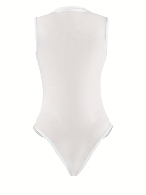 Front Zipper White Bodysuit