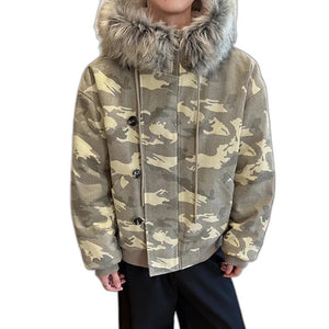 Fur Collar Mens Y2K Jacket - product view on white background