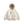 Apricot cream parka with a beige fur hood on a white background, front view of the chest zip pocket