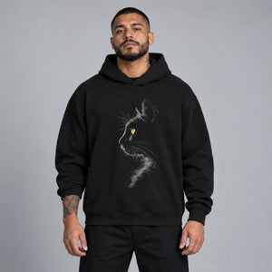 Gazing Cat Graphic Y2K Hoodie – worn by a man