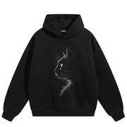Gazing Cat Graphic Y2K Hoodie
