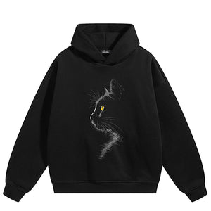 Gazing Cat Graphic Y2K Hoodie