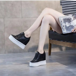 Genuine Leather Black Platform Sneakers