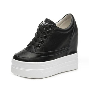 Genuine Leather Black Platform Sneakers