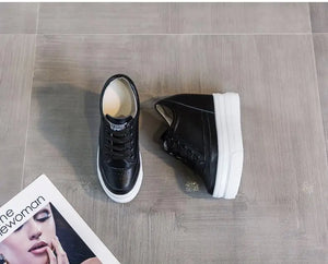 Genuine Leather Black Platform Sneakers