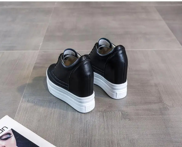 Genuine Leather Black Platform Sneakers