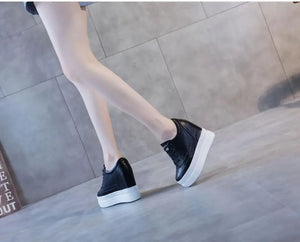 Genuine Leather Black Platform Sneakers