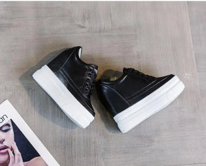 Genuine Leather Black Platform Sneakers