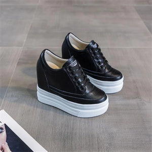 Genuine Leather Black Platform Sneakers