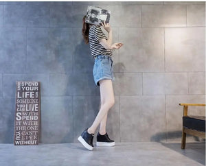 Genuine Leather Black Platform Sneakers