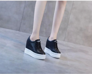 Genuine Leather Black Platform Sneakers