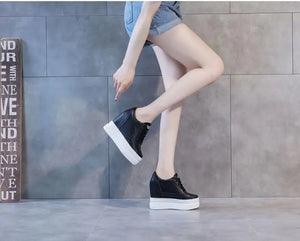Genuine Leather Black Platform Sneakers