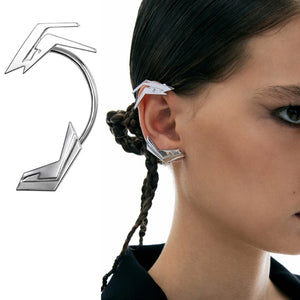 Silver geometric ear cuff that curves along the outer ear