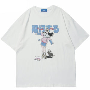 Girl Cat print Shirt Y2K
