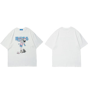 Girl Cat print Shirt Y2K