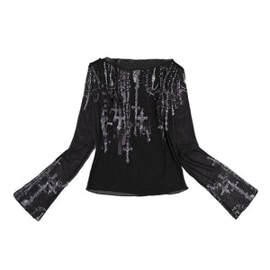 Goth Black Mesh Tops Y2k