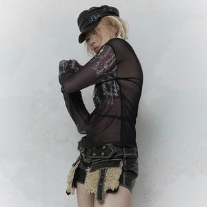 Goth Black Mesh Tops Y2k
