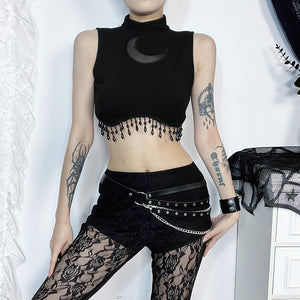 Black gothic sleeveless crop top