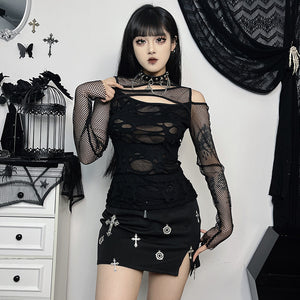 Goth Fishnet Black Tops For Women
