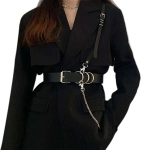 Goth Leather Body Chain Ring - product view on white background