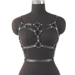 Goth Leather Hollow Cage Harness - product view on white background