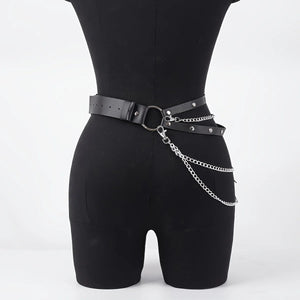Goth Leather Waist Body Chain — women's black faux-leather goth chain accessory