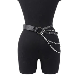 Goth Leather Waist Body Chain - product view on white background