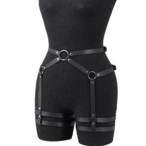 Goth Leather Waist Garter Chain - product view on white background