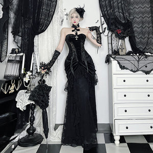 Goth Long Maxi Skirt Black