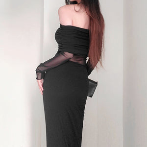 Goth Off Shoulder Maxi Dress