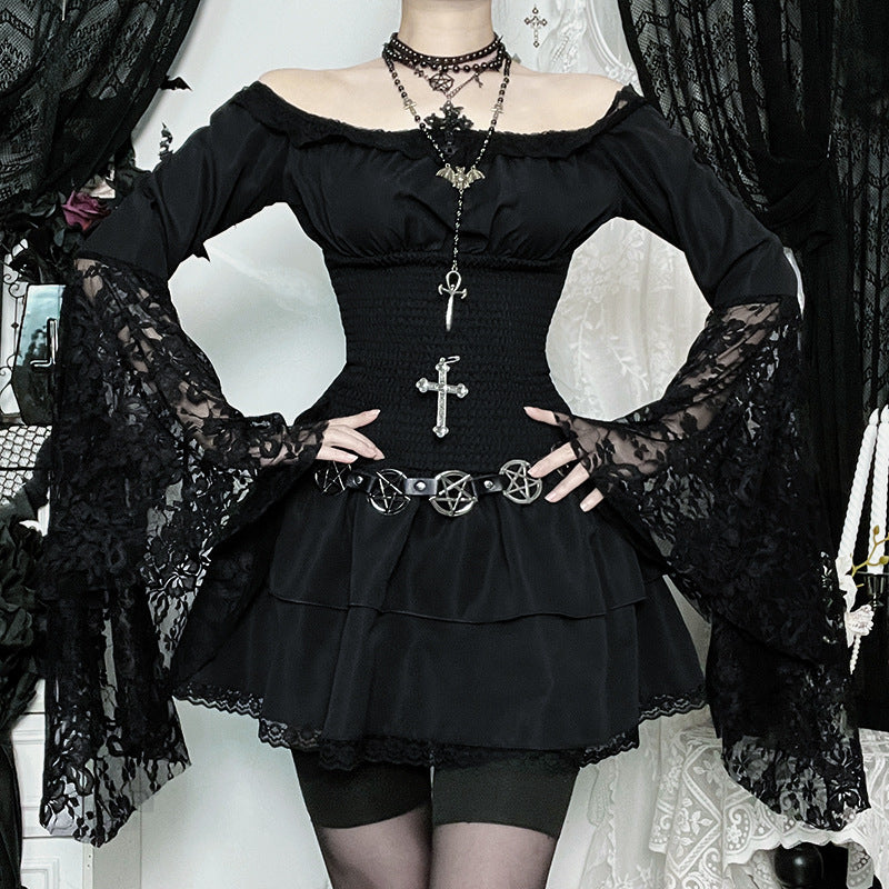 Goth Off Shoulder Mini Dress Black / S Goth Off Shoulder Mini Dress Black / S