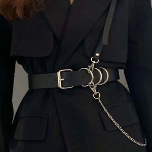 Goth PU Leather Harness — women's black faux-leather goth harness accessory