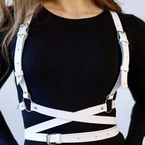 Goth PU Leather suspender Waist Harness — women's black faux-leather goth harness accessory