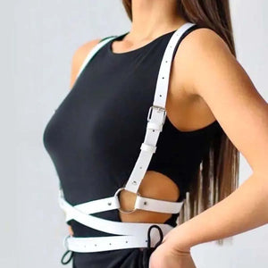 Goth PU Leather suspender Waist Harness — women's black faux-leather goth harness accessory