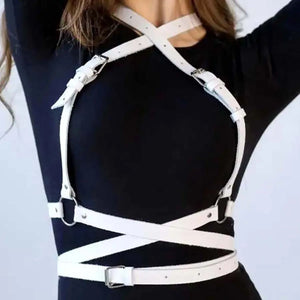 Goth PU Leather suspender Waist Harness — women's black faux-leather goth harness accessory