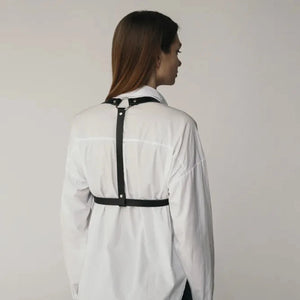 Goth PU Leather Waist Harness — women's black faux-leather goth harness accessory