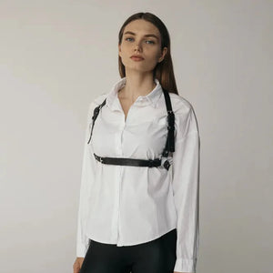 Goth PU Leather Waist Harness — women's black faux-leather goth harness accessory