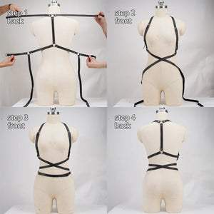Goth suspender Waist Corset Belt Chain — women's black faux-leather goth chain accessory