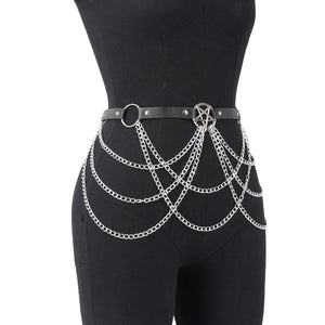 Goth Waist Body Chain — women's black faux-leather goth chain accessory