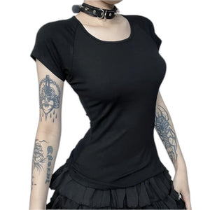 Gothic Backless Black Top - product view on white background