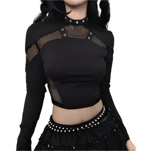 Gothic Fishnet Patches Black Top