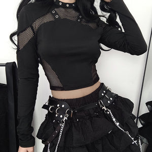 Gothic Fishnet Patches Black Top