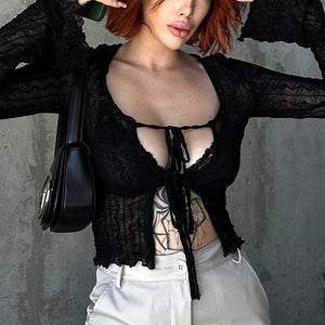 Gothic Lace Up Black Top