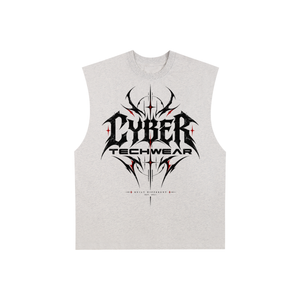 Heather grey colourway laid flat, front view of the tribal chest print on speckled cotton jersey